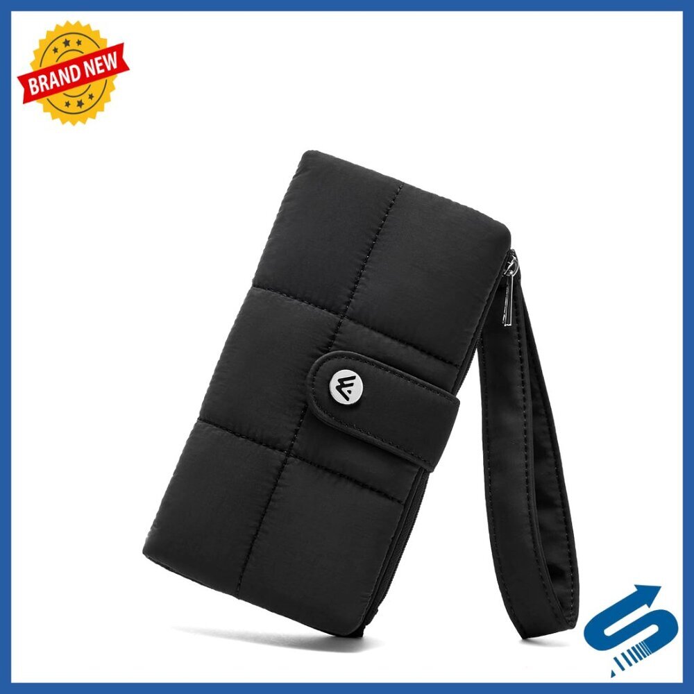 Slim RFID Blocking Puffer Wristlet Wallet with 13 Card Slots